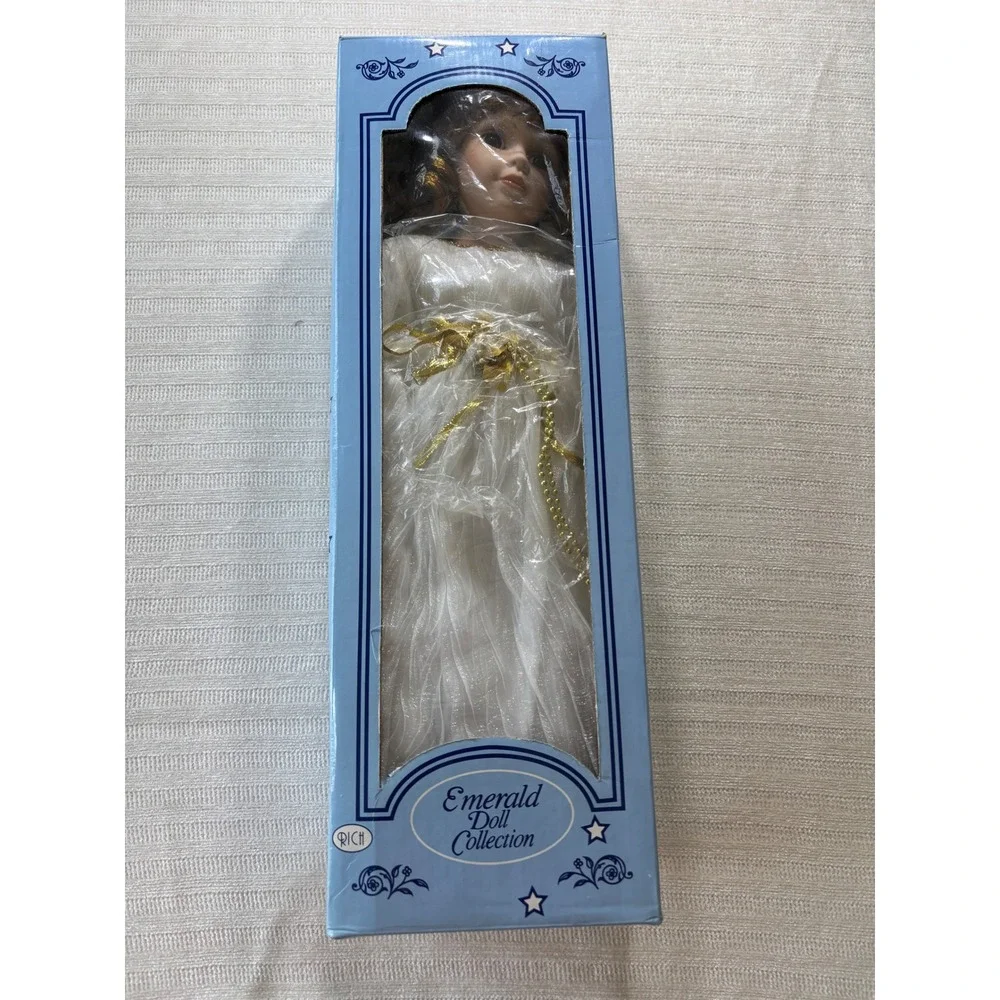 Emerald Doll Collection RICH Genuine Hand Painted Porcelain Doll White Gold Gown